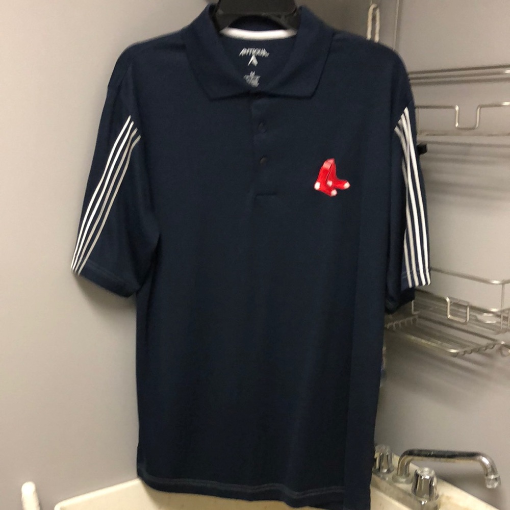 Boston Red Sox MLB Antigua Navy Blue Baseball Polo Shirt Men’s Medium Sewn BoSox